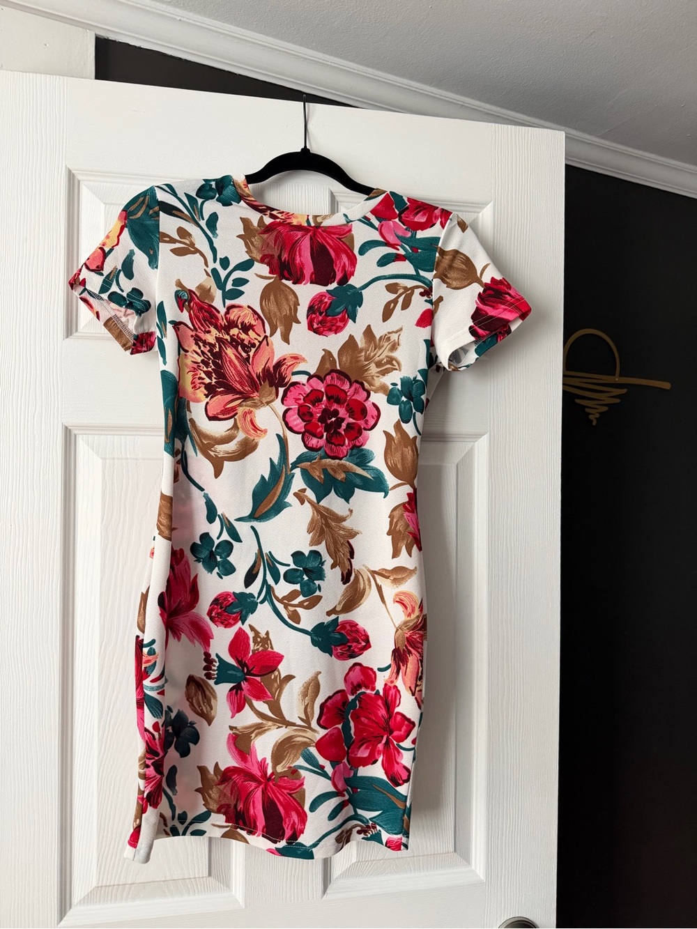 SHEIN White Mini Dress with Pink & Teal Floral Print